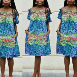 Woman African print off shoulder dress